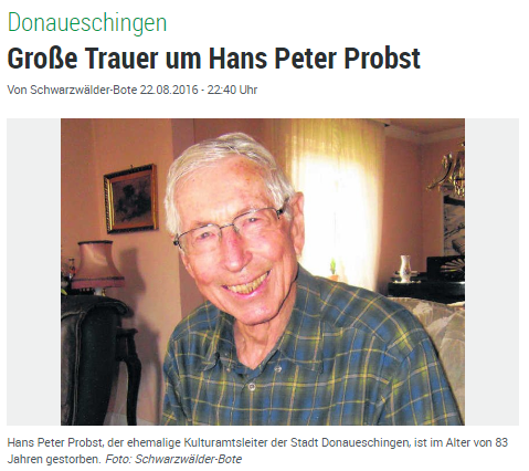 Große Trauer um Hans Peter Probst